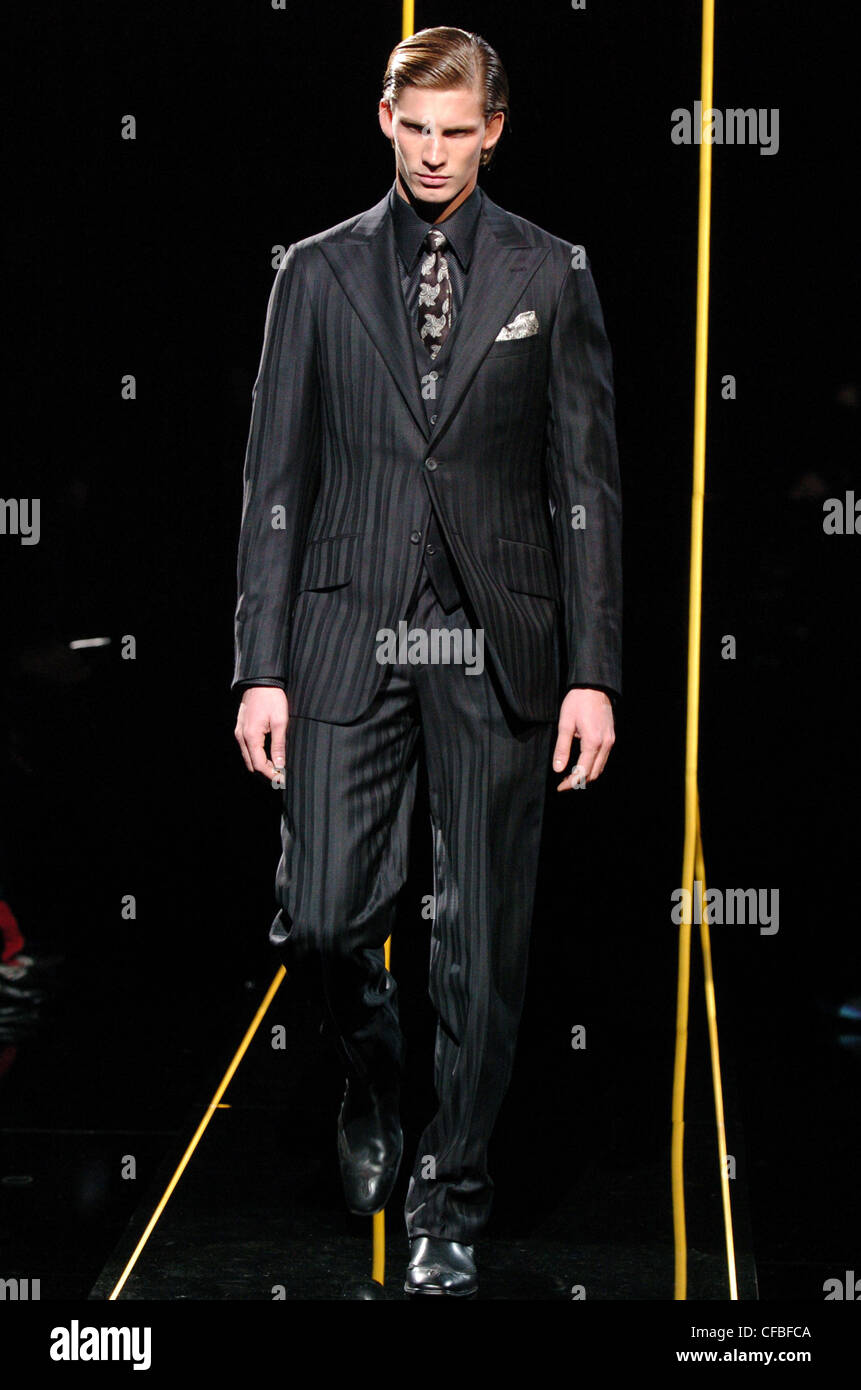 Versace Milan Menswear Ready to Wear Autumn Winter Striped suit Stock Photo  - Alamy