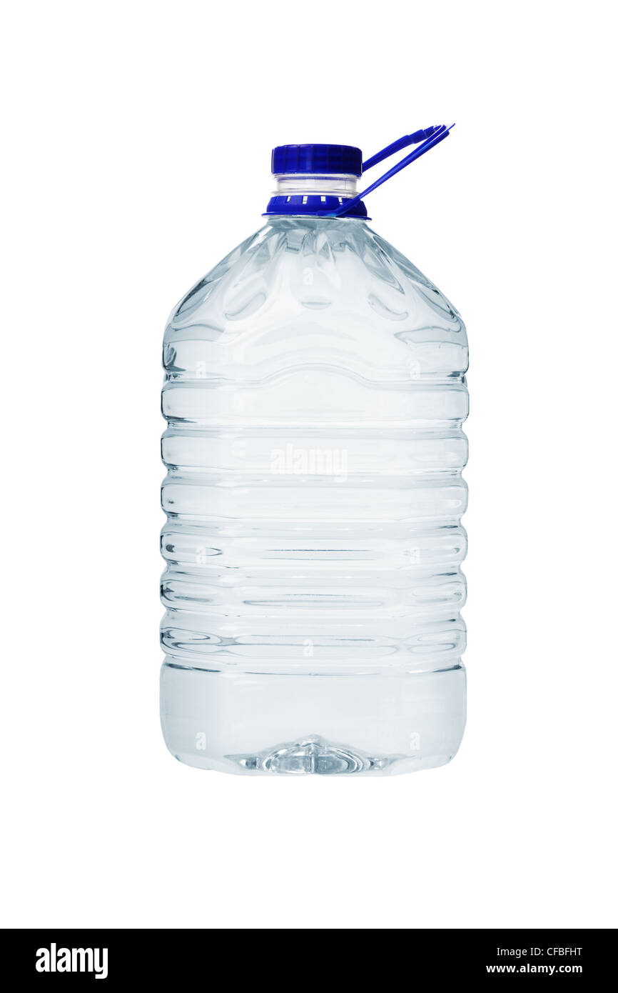 Large Plastic Container of Water with Handle on White Background Stock Photo