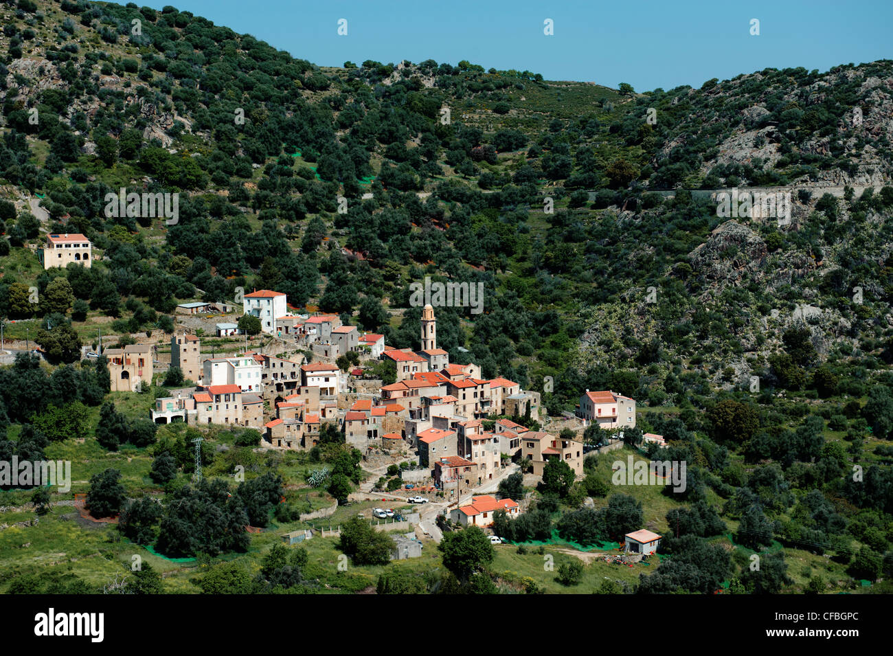 Avapessa, mountain village, Corse, Corsica, village, France, Garrigue, Haute Corse, Korsika, landscape, scenery, mediterranean, Stock Photo