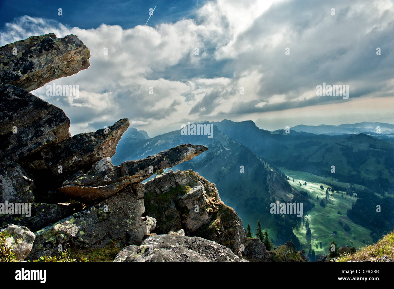 Switzerland, canton Bern, Hohgant, landscape, scenery, Eriz, Trogenhorn, Arnigrat, Alps, pre-Alps, Limestone Alps, rocks, rock, Stock Photo