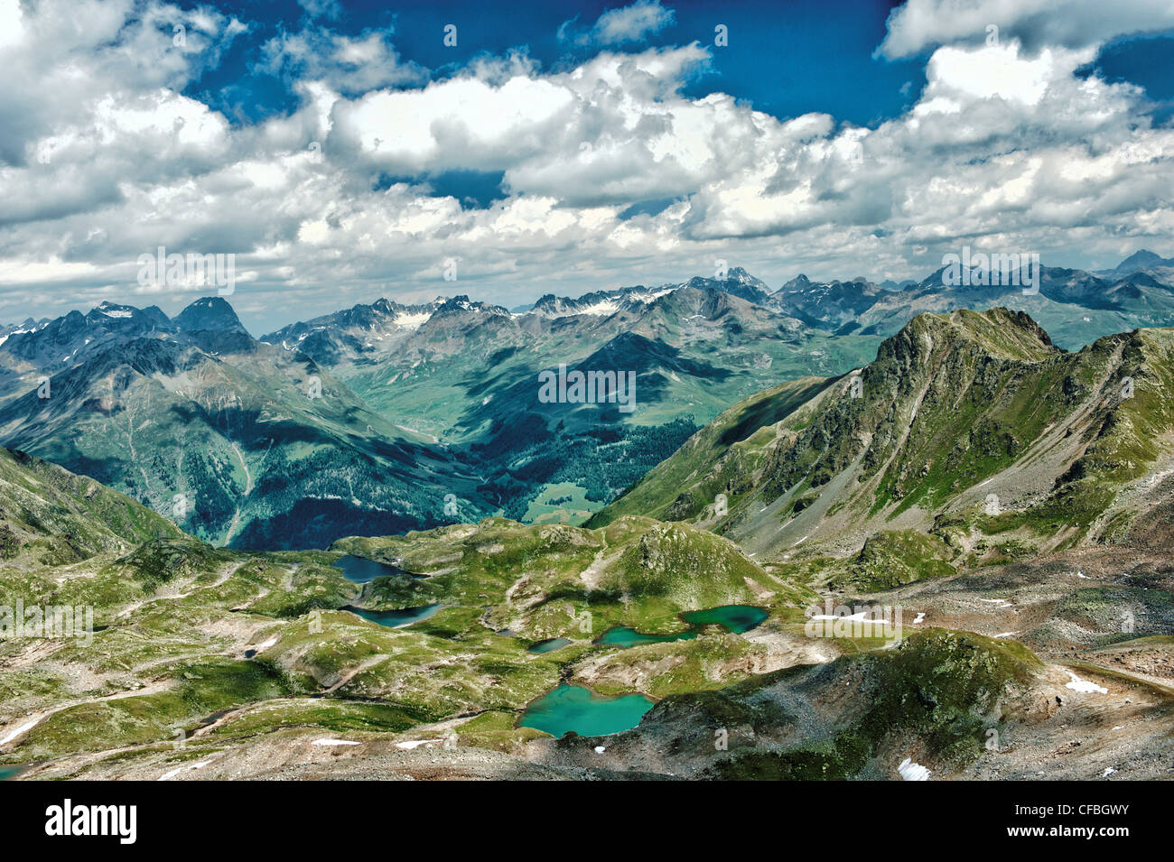 Alpen, mountain lake, tarn, blue, Engadine, Upper Engadine, mountains, mountain range, mountainscape, mountain scenery, mountain Stock Photo