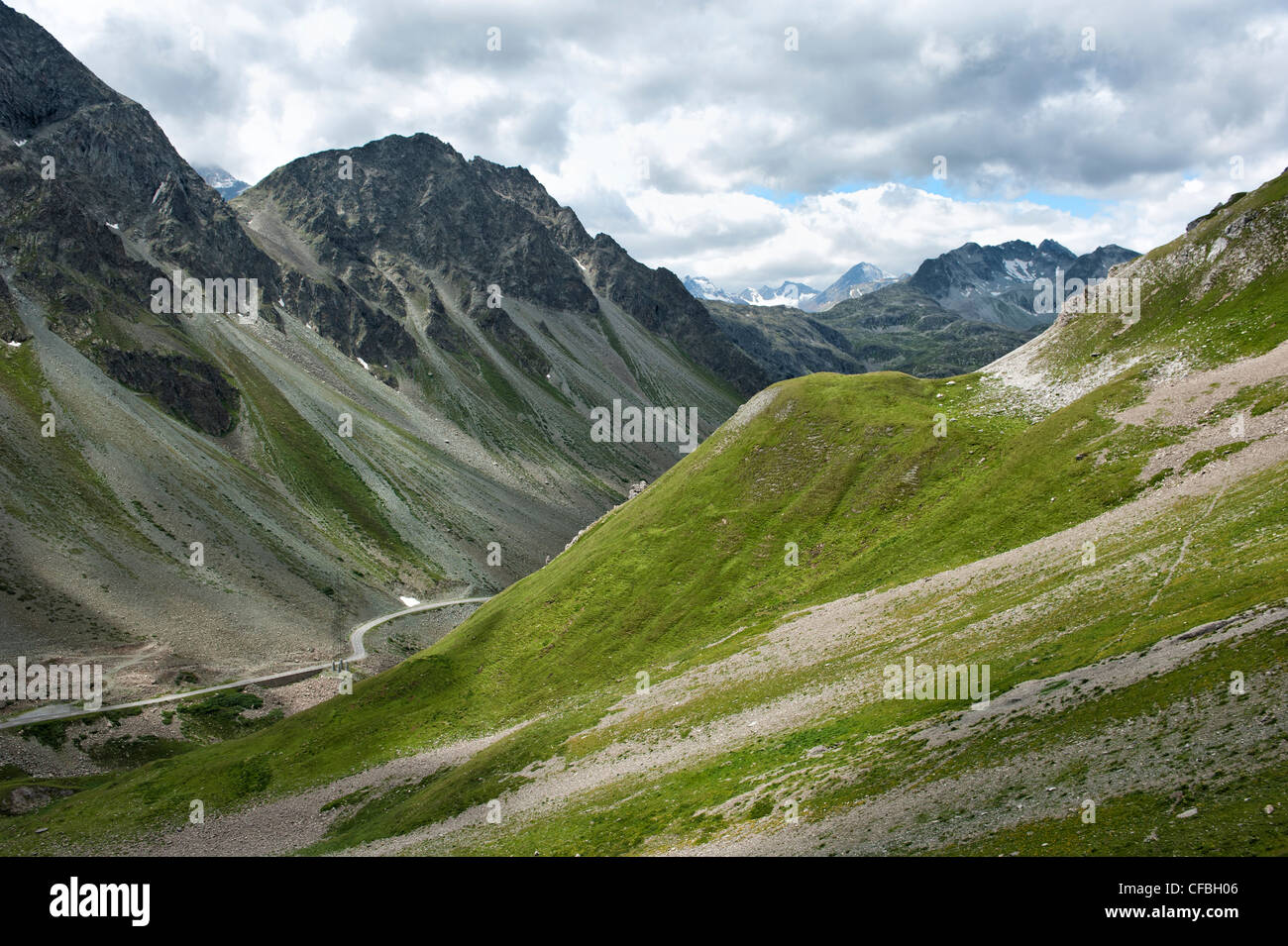 Engadine, Upper Engadine, mountainscape, mountain scenery, mountainous region, canton Graubünden, Grisons, landscape, larch, lar Stock Photo