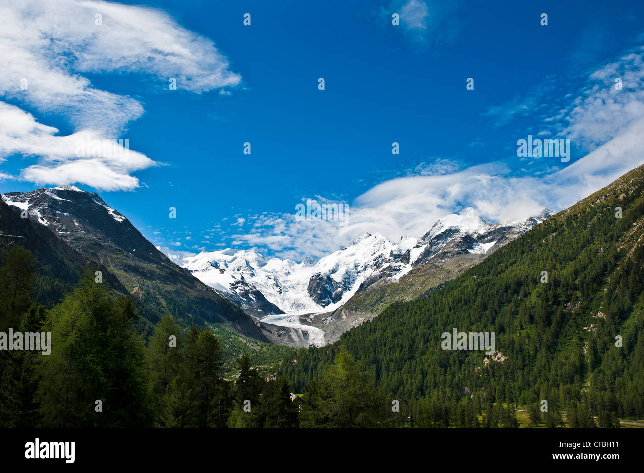 Alps, mountains, Bernina, Bündner Alpen, Engadine, Upper Engadine, mountain range, glacier, canton Graubünden, Grisons, mountain Stock Photo