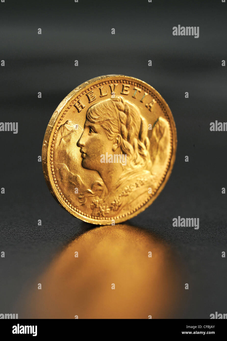 Gold, bank, valuable, value, enclosure, Goldvreneli, brilliant, Switzerland, value, coin, golden coin, save, secure Stock Photo
