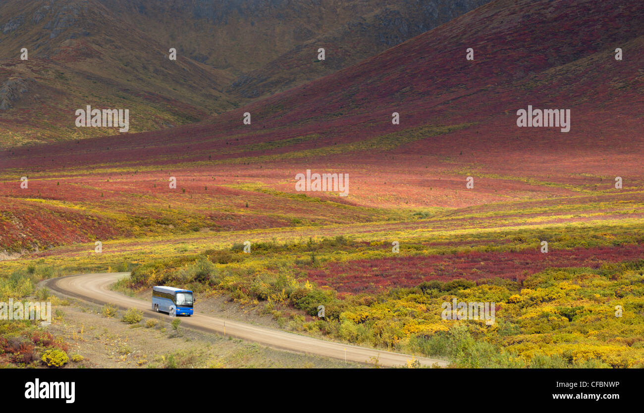 Tour bus, Dempster Highway, Tombstone Territorial Park, Yukon Territory, Canada Stock Photo