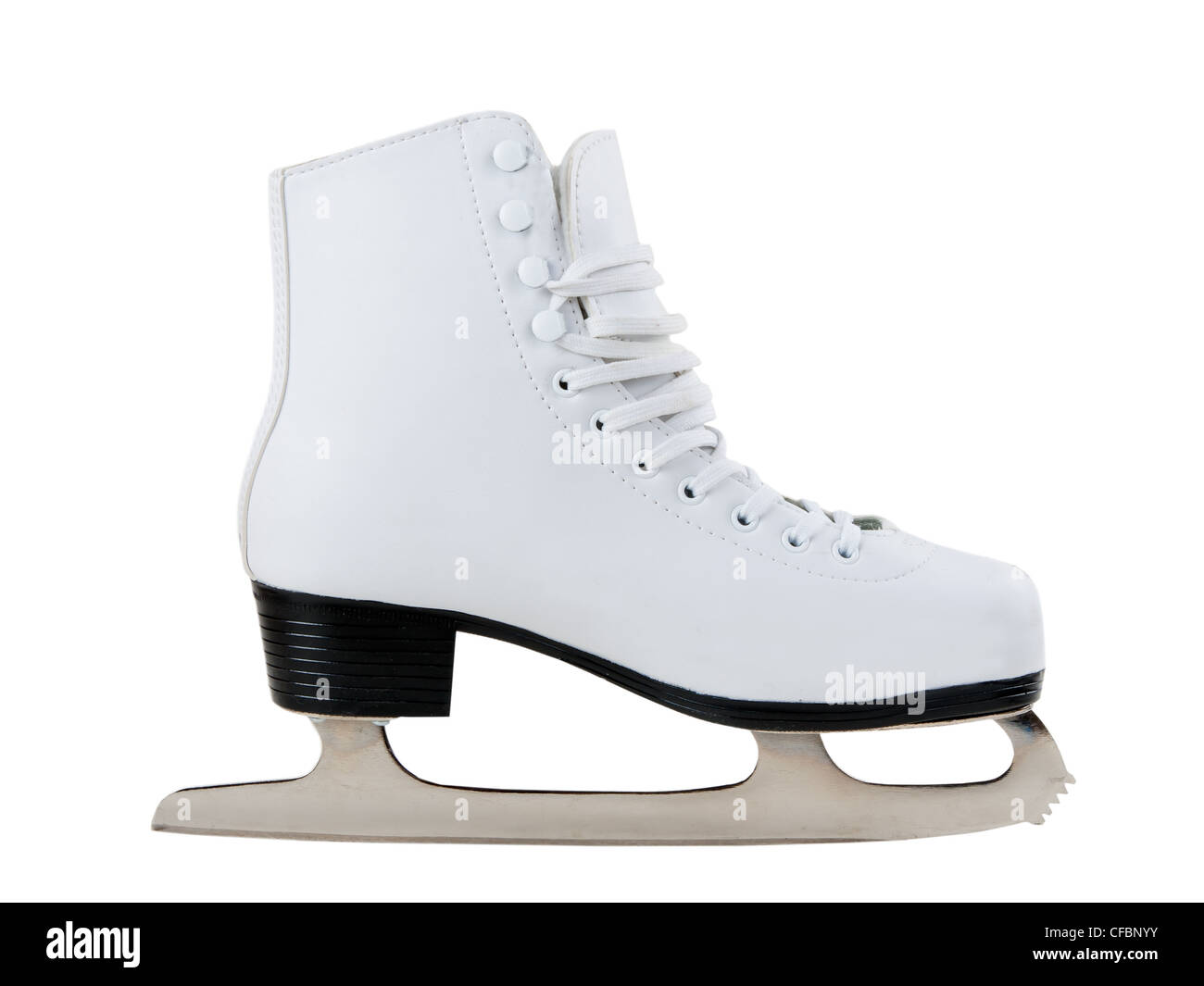 White skates for figure skating on ice Stock Photo