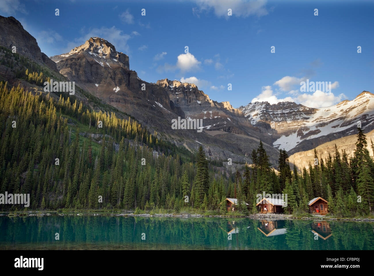 Cabins, Mount Lefroy, Glacier Peak, Lake O'Hara, Yoho National Park, British Columbia, Canada Stock Photo