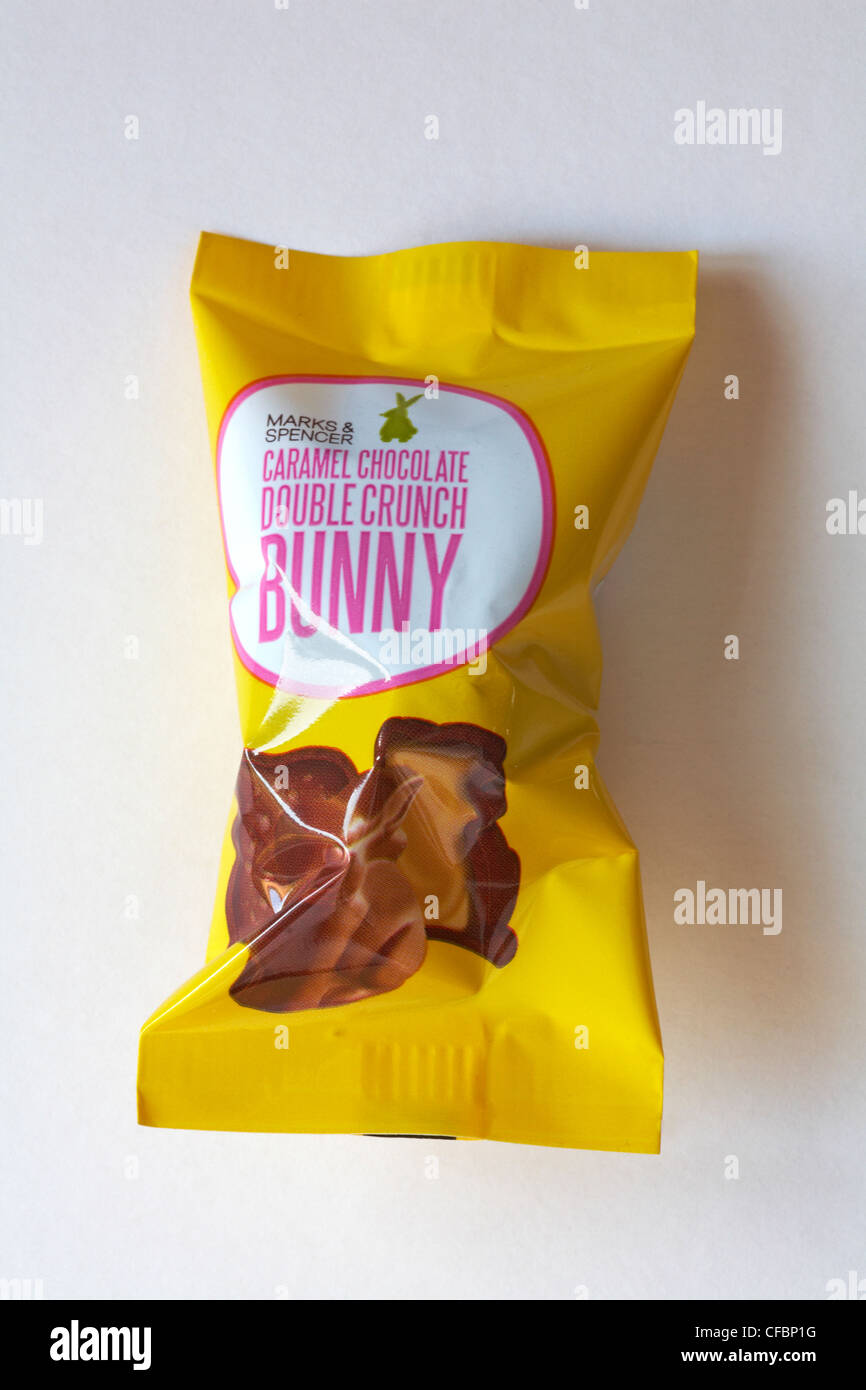 Marks & Spencer caramel chocolate double crunch bunny in packet