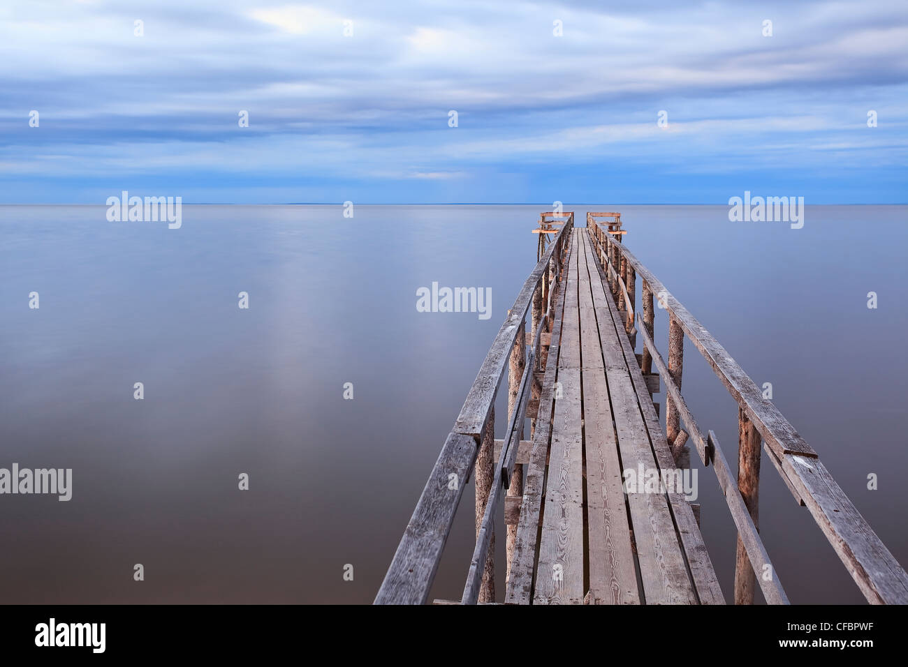 Wooden pier on Lake Winnipeg. Matlock, Manitoba, Canada. Stock Photo