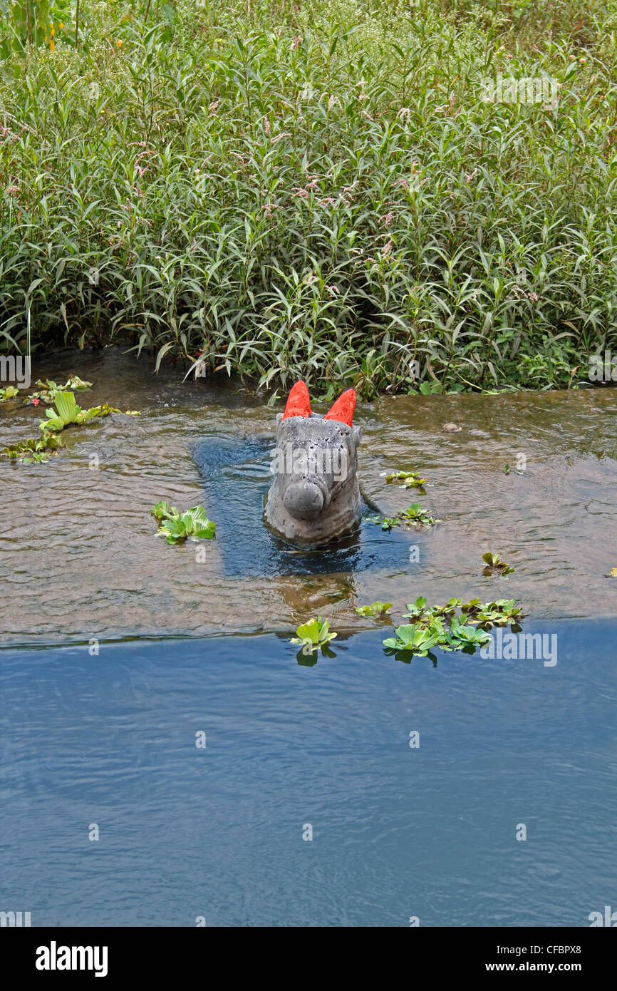 Nandi in Water at Shri Koteshwar Temple Situated between Village Limb and Gove in Middle of River Krishna, Satara, Maharashtra, Stock Photo