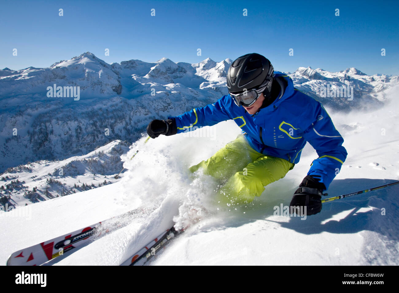 Freeriding, ski, skiing, Freeskiing, powder snow, Freeriding, man, go, powder snow slope, blue, sky, Alpine, powder snow, risk, Stock Photo