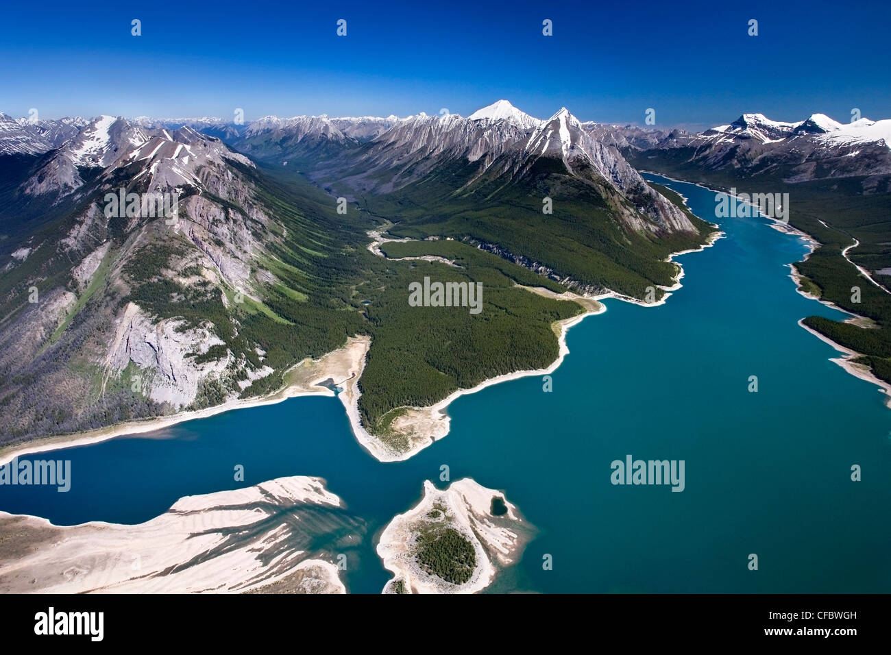 Aerial view of Spray Lakes and Spray Lakes Provincial Park, Alberta