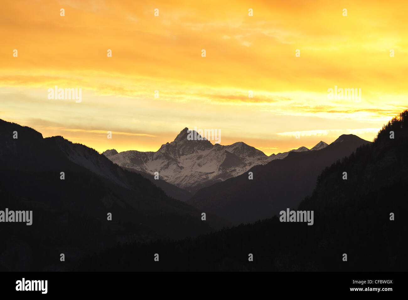 Piz Ela, mountain, Alps, sunrise, Canton, Grisons, Switzerland Stock Photo