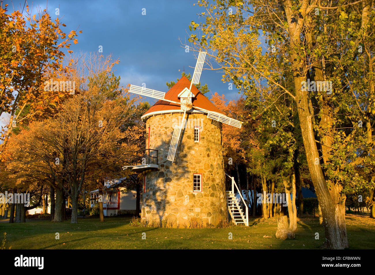 Historic Windmill at sunset, Saint-Jean-Port-Joli, Quebec, Canada. Stock Photo