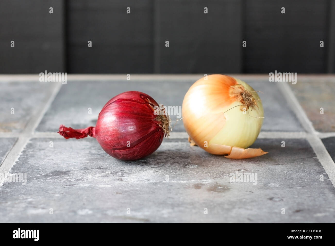 Onions in an outdoor kitchen Stock Photo
