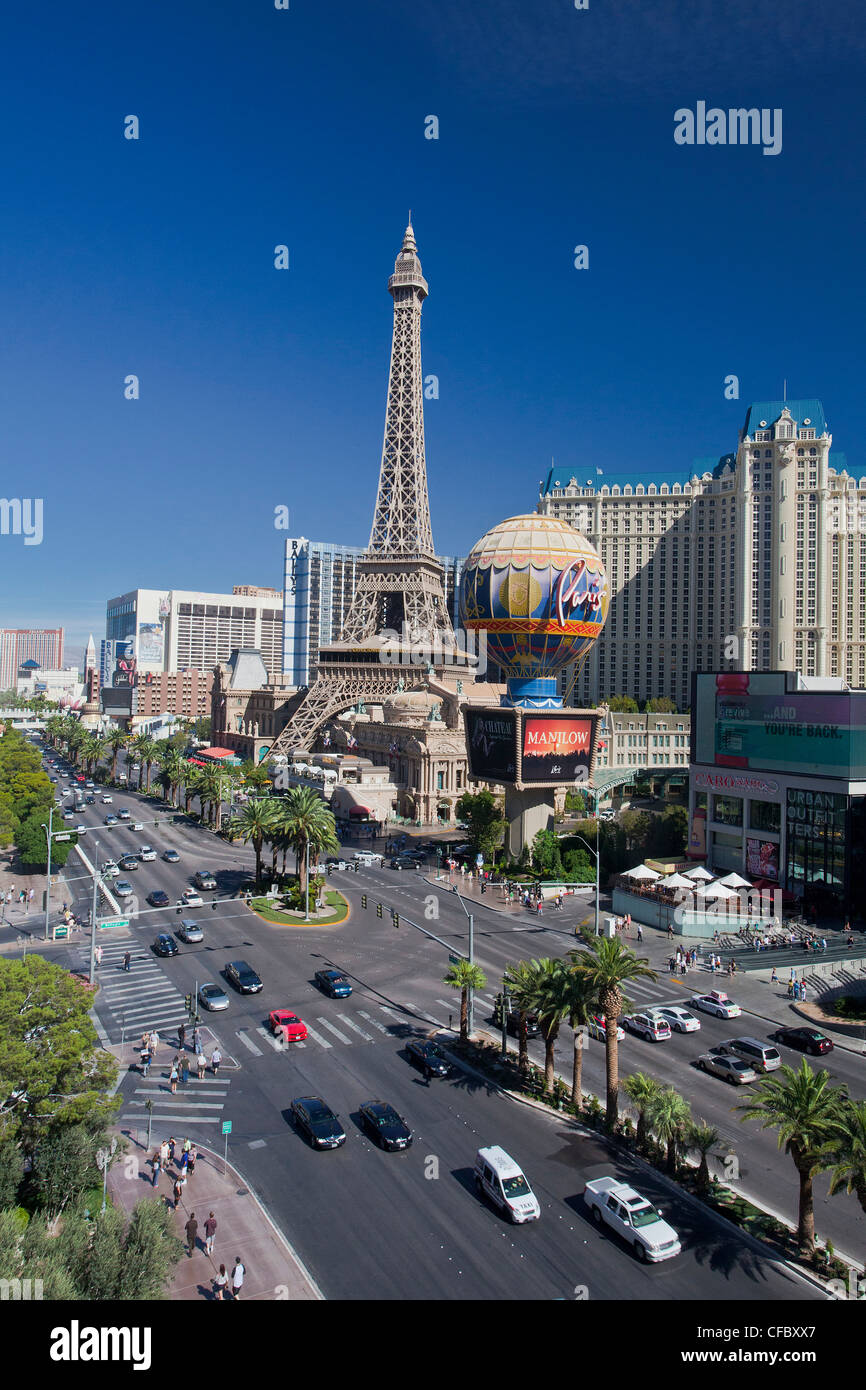 USA, United States, America, Nevada, Las Vegas, City, Strip, Avenue, Paris Hotel, architecture, attraction, balloon, clear, Eiff Stock Photo
