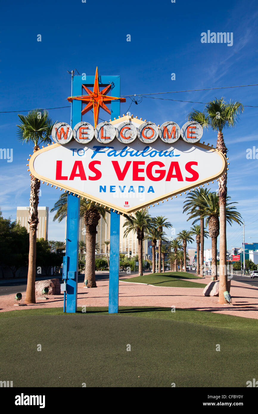 USA, United States, America, Nevada, Las Vegas, City, Welcome, Sign, attraction, dream, famous, fun, travel, sign, luck, vacatio Stock Photo