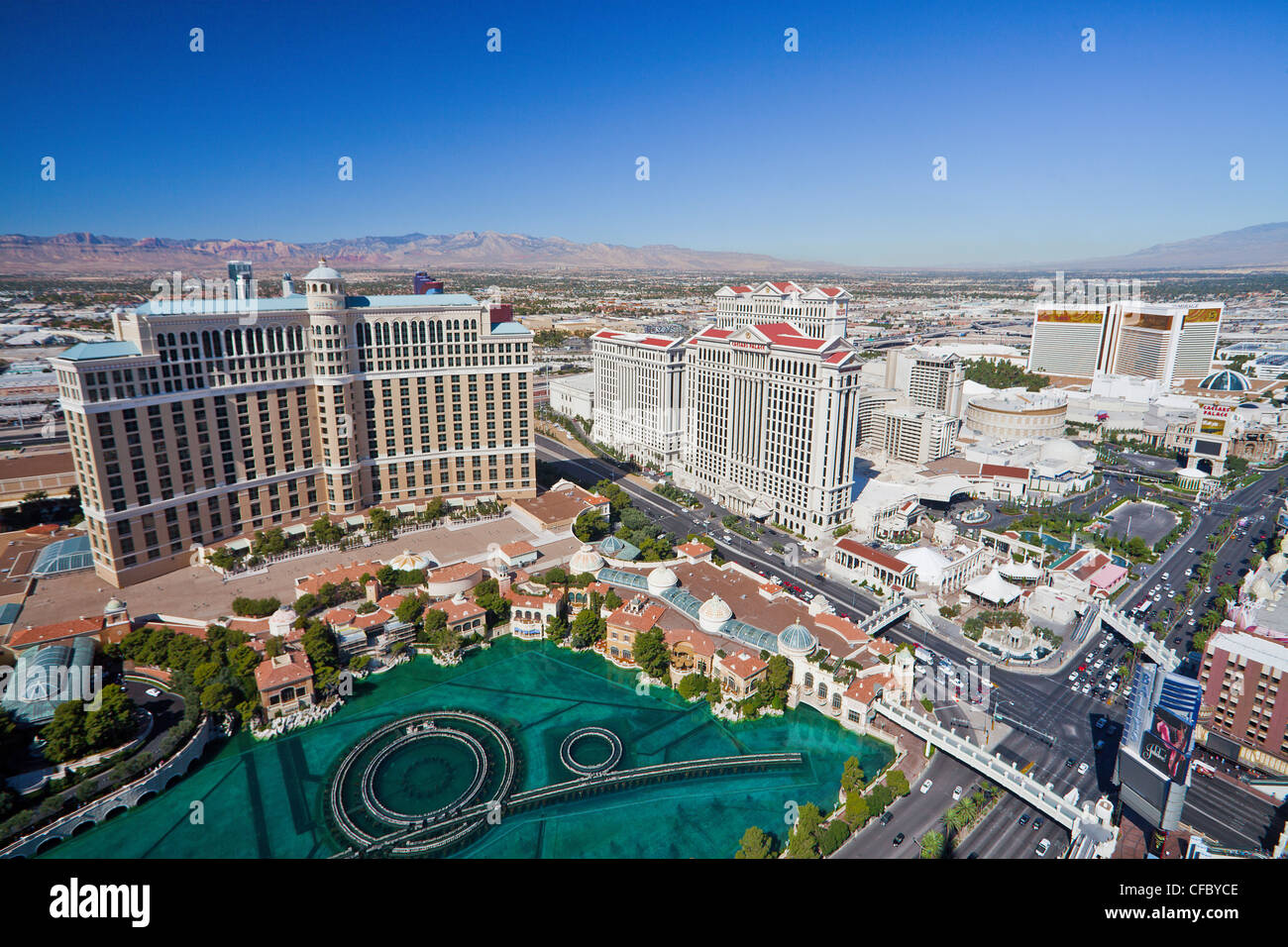 USA, United States, America, Nevada, Las Vegas, City, Strip, Avenue, Bellagio Hotel, Caesar Palace Hotel, advertisement, archite Stock Photo