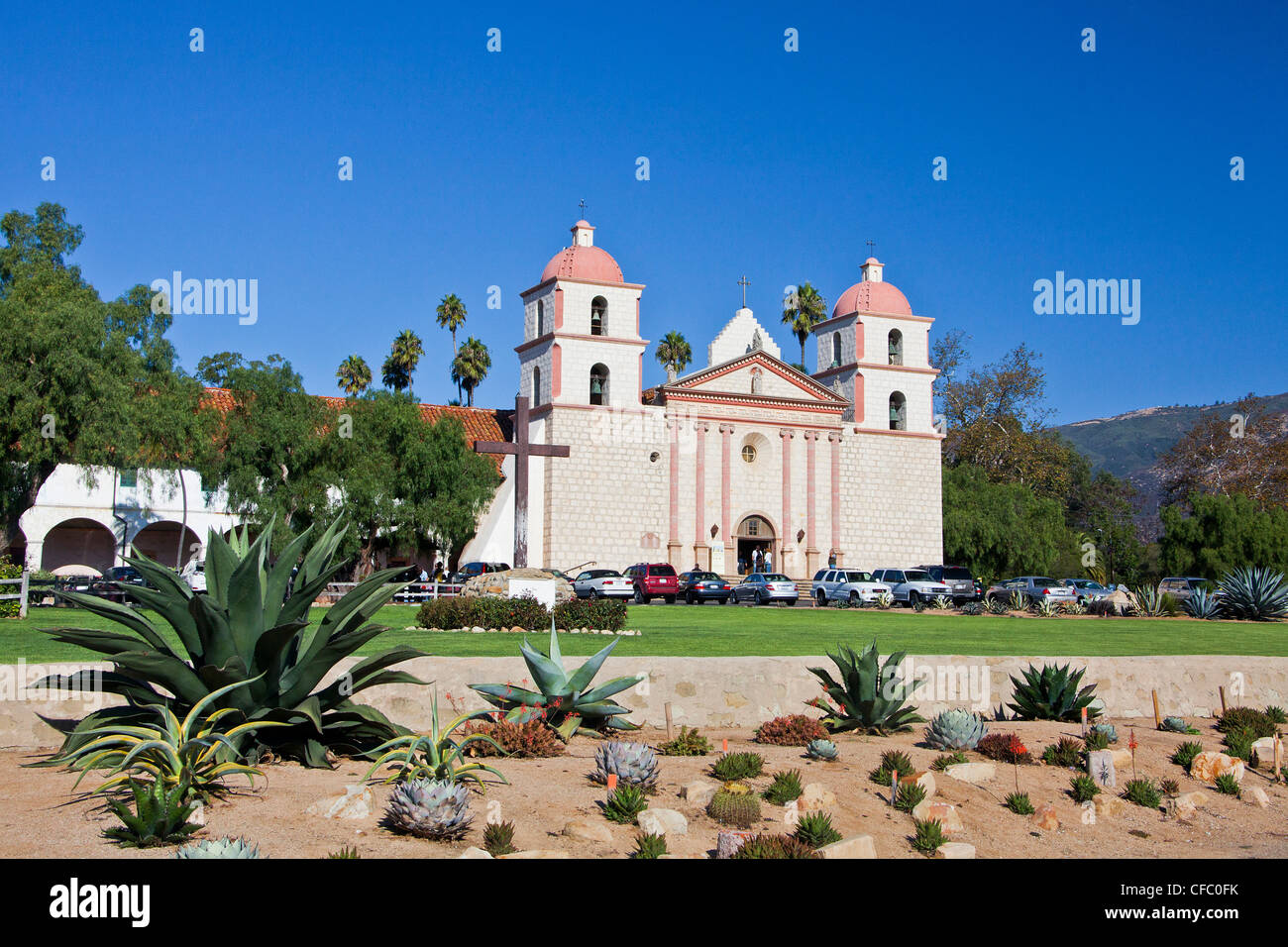 USA, United States, America, California, Santa Barbara, City, Old Mission, beautiful, cactus, California, catholic, church, colo Stock Photo