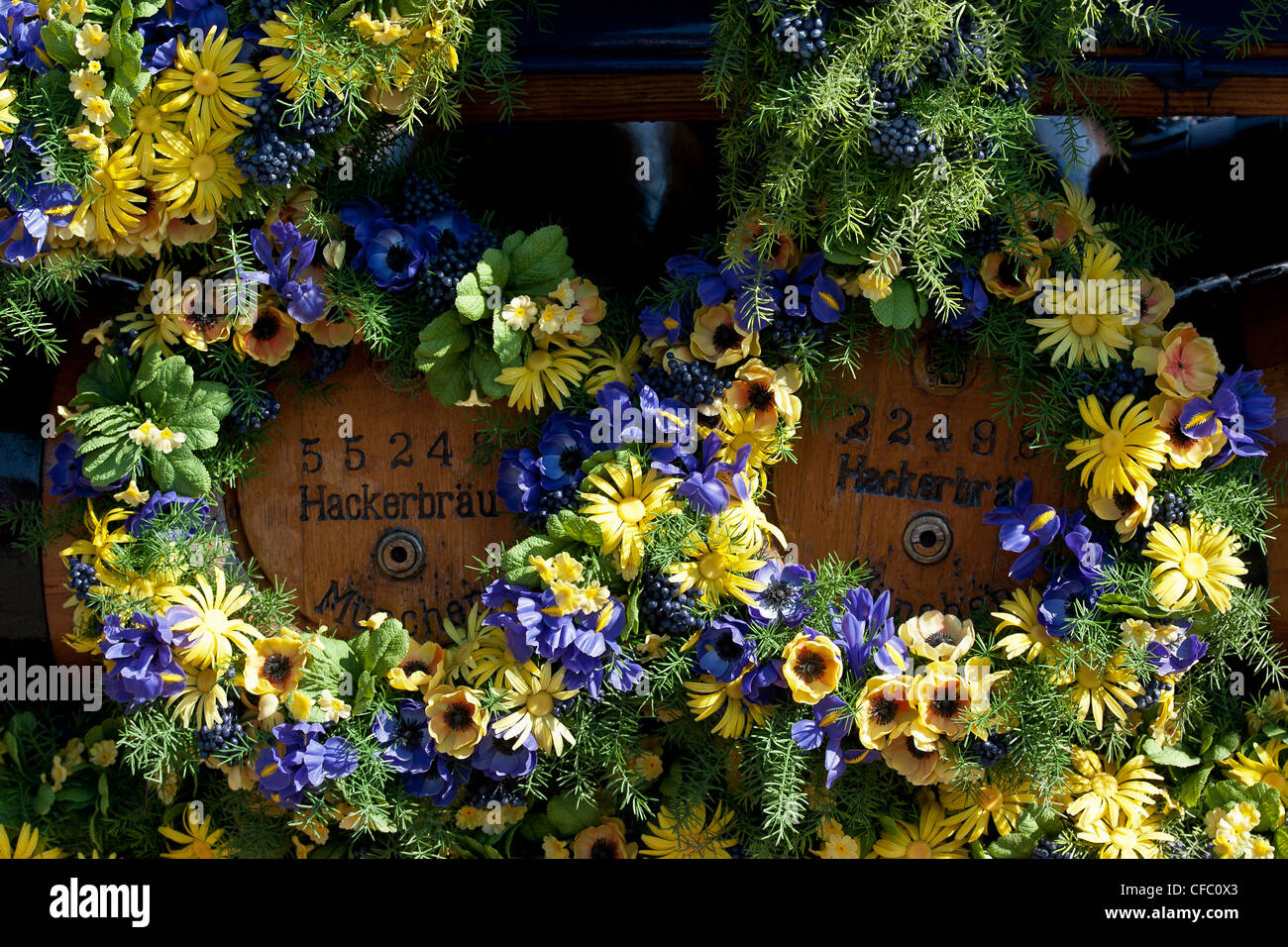 Bavaria, Germany, Europe, beer, beer barrel, beer festival, October, floral wreath, tradition, brewery, barrel, barrel car, part Stock Photo