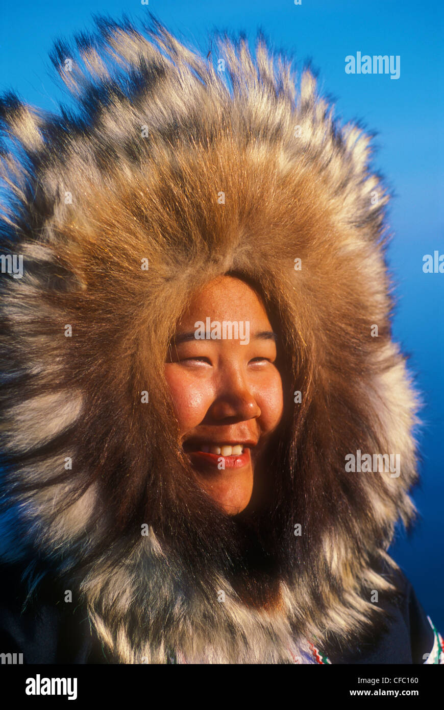 Inuvialuit Girl wearing traditional parka - Holman, NWT. (MR Stock ...
