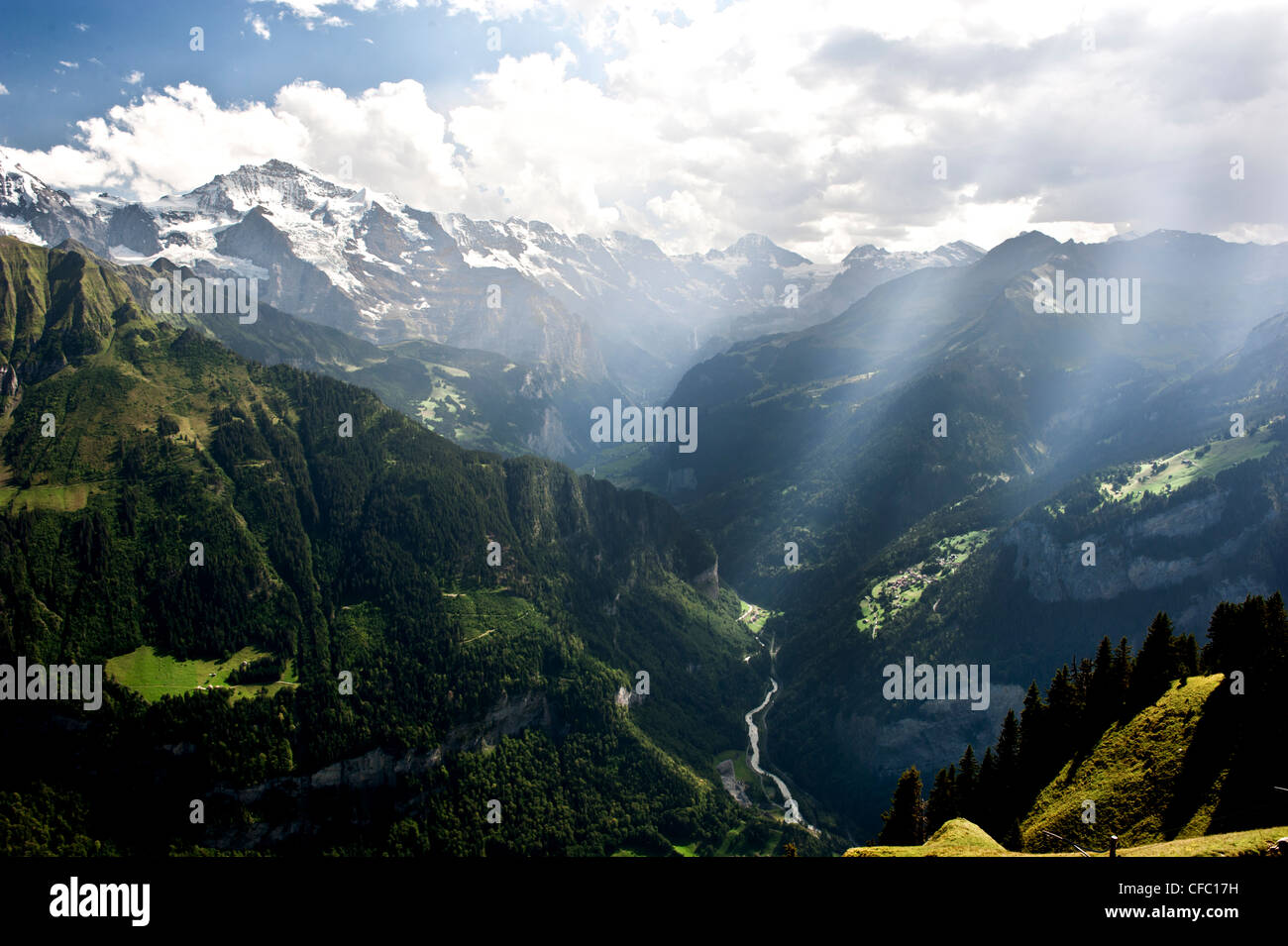 Alps, mountains, mountain scape, mountain scenery, Bernese Alps, High Alps, mountain chain, thunderstorm, autumn, fall, Jungfrau Stock Photo