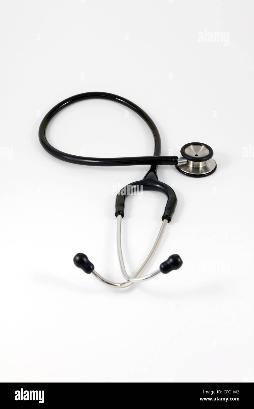 Stethoscope medical instrument on white background. Stock Photo