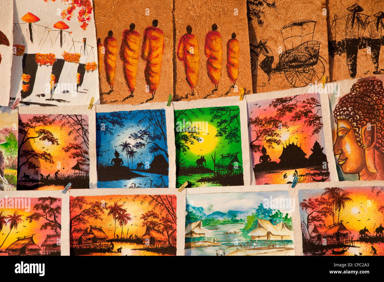 Laos, Vientiane, Riverside Ethnic Night Market, Sa Paper Artwork Stock Photo Alamy