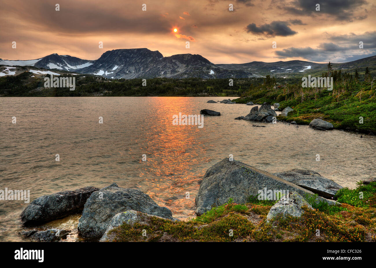 forest fire sunset in the Alplands of British Columbia Canada Stock ...