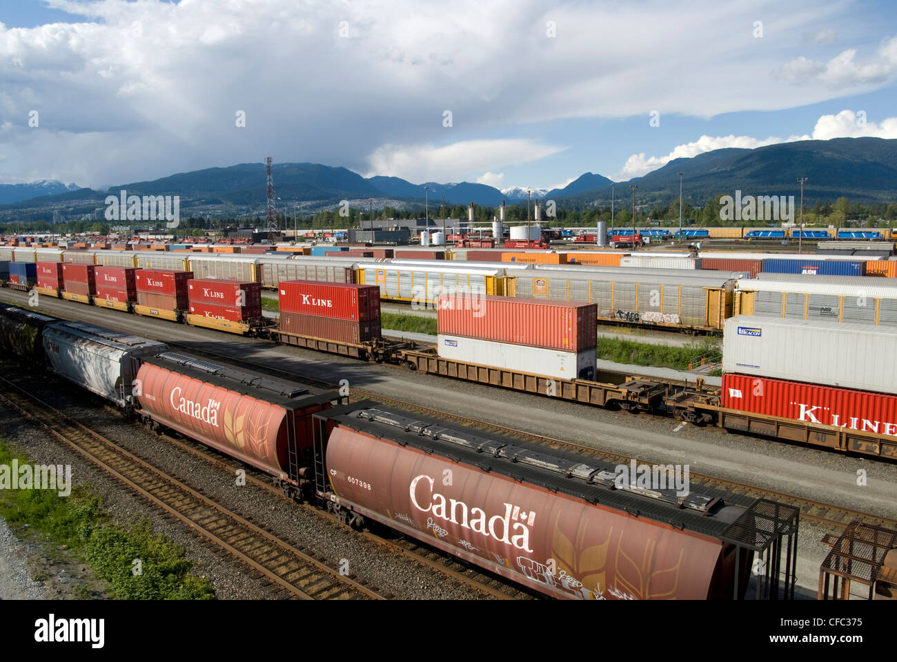 CP Rail yard in Port Coquitlam, BC, Canada. Stock Photo