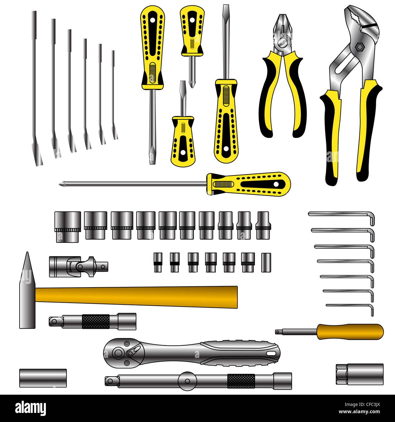 Different Tools Set set of different tools over white background Stock Photo - Alamy