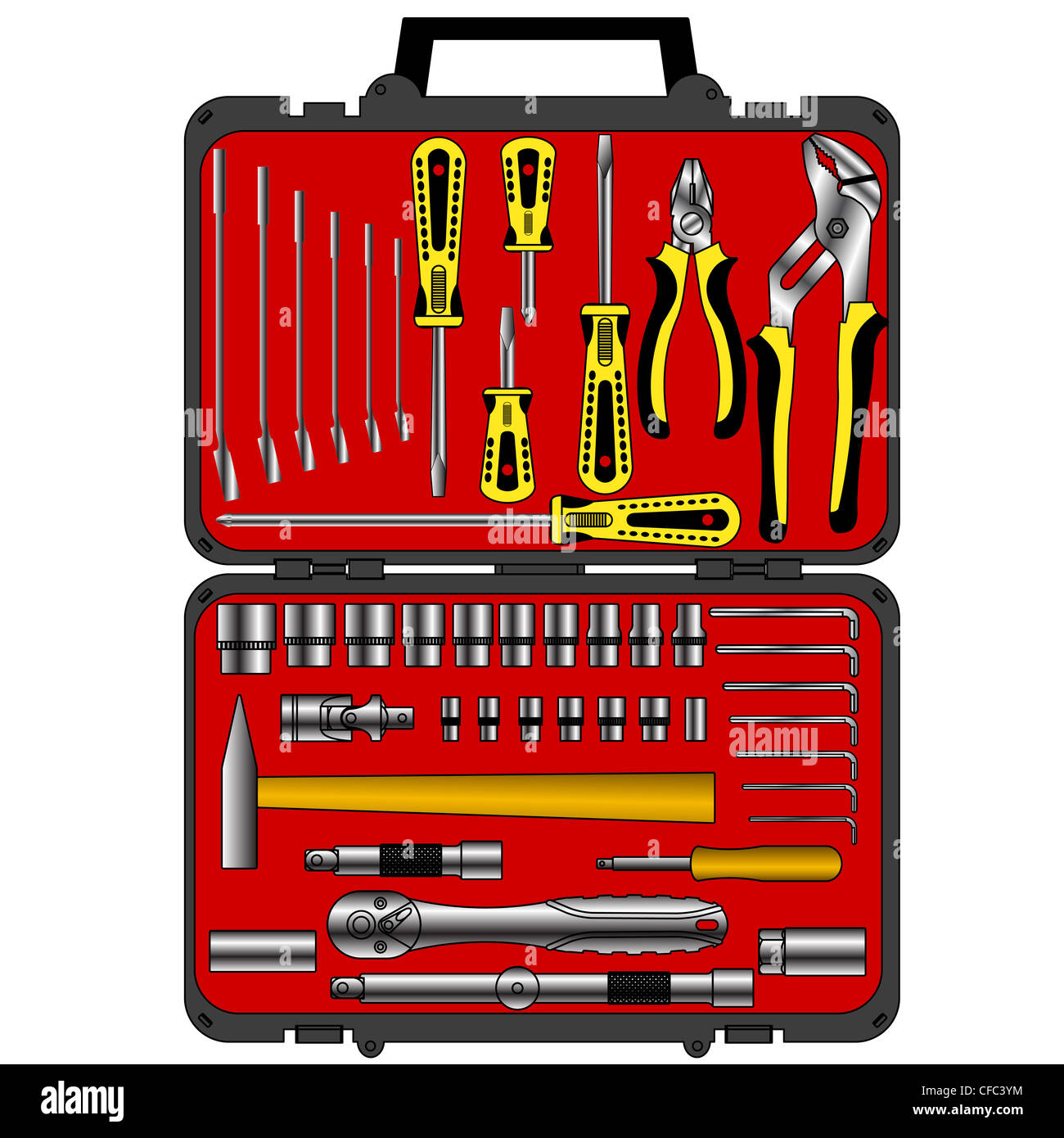 set of different tools in a box Stock Photo