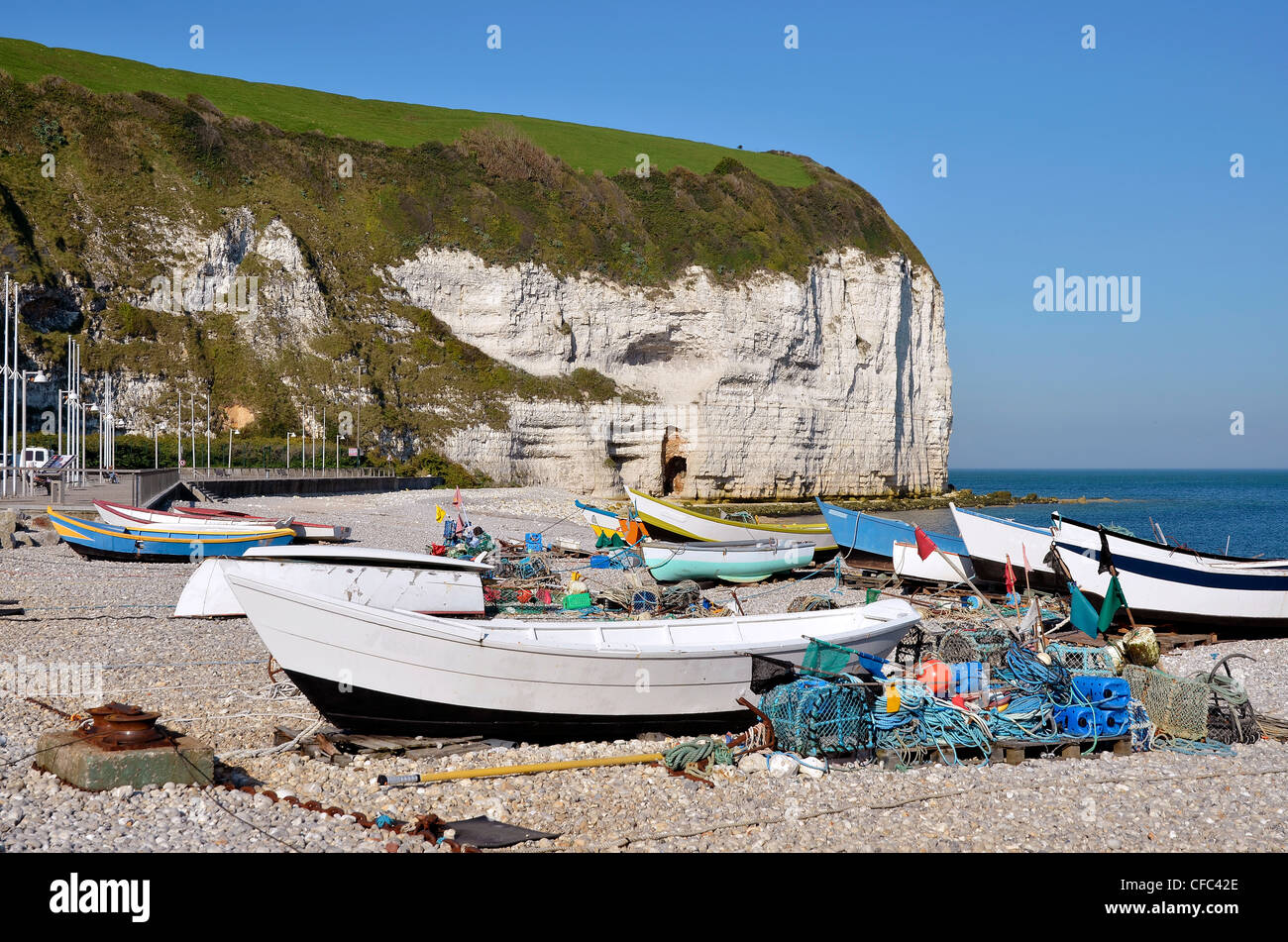 Boats In The Small Fishing Port Of Yport With The Famous Cliff In The 