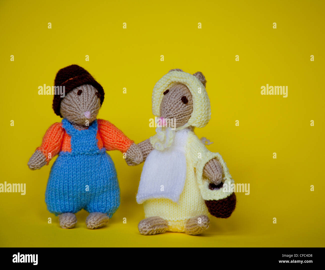 Woollen mice, togetherness, friendship, knitted toys Stock Photo