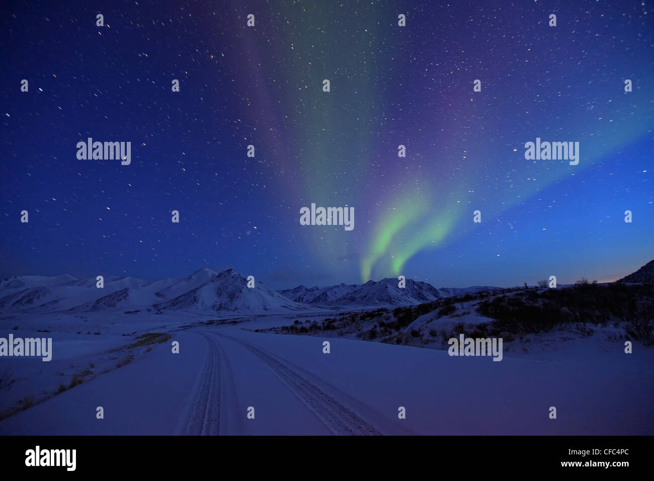 Aurora borealis or northern lights over the Dempster Highway,Yukon Territory, Canada. Stock Photo