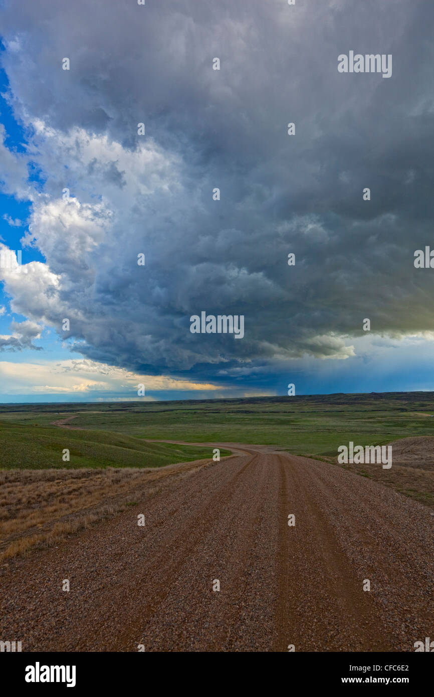 Thunderstorm over the Frenchman River Valley in Grasslands National Park, Saskatchewan, Canada. Stock Photo