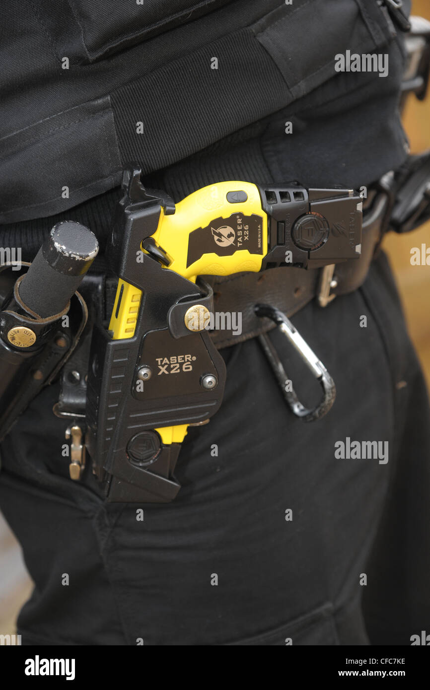 Taser X26 ECD (Electronic Control Device) as used by law enforcement officers and armed forces. Taser is classed as a handgun Stock Photo