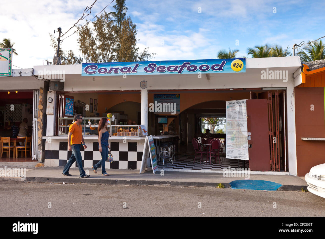 LUQUILLO, PUERTO RICO - Kiosk restaurants with typical fried snack foods. Stock Photo