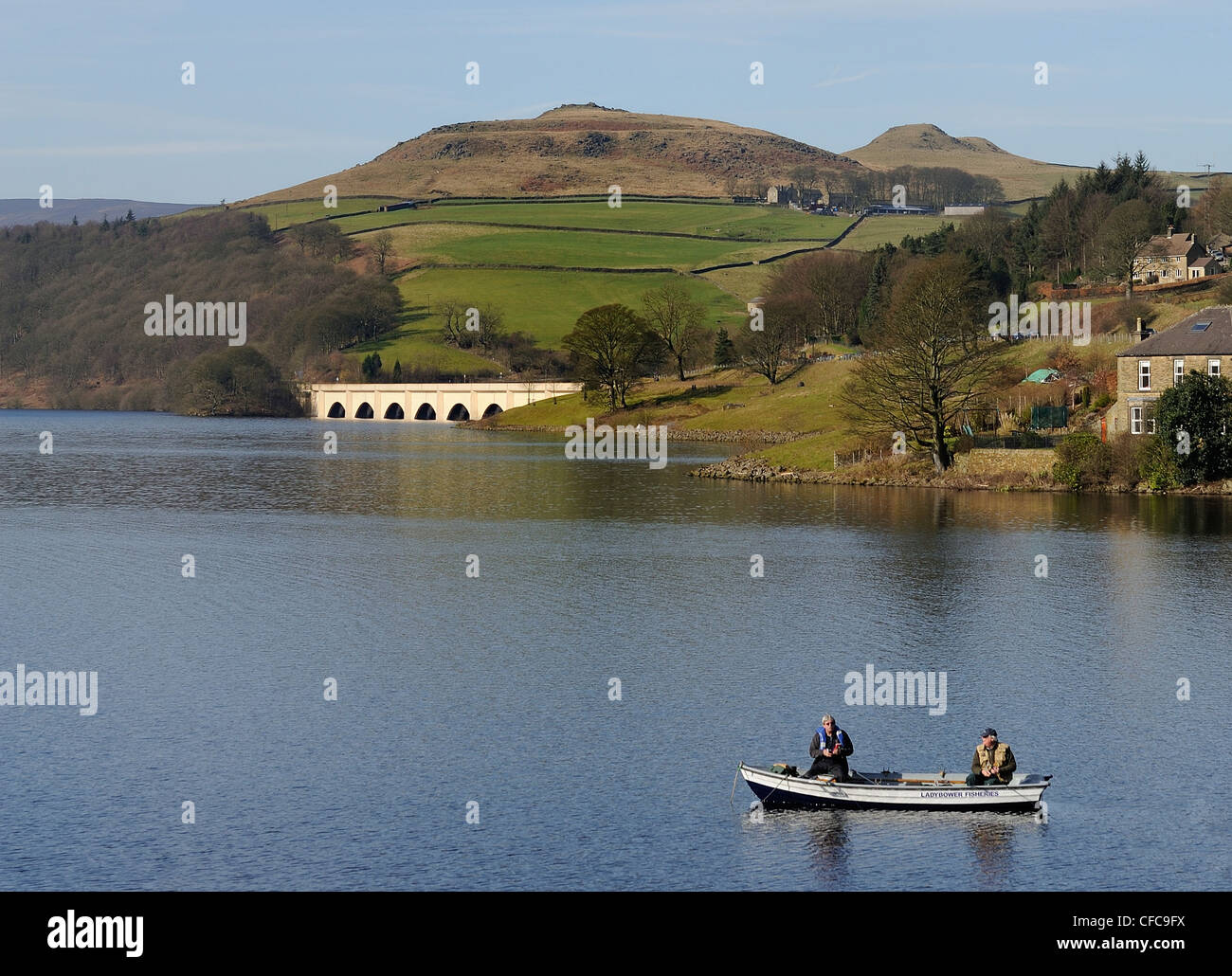 fly fishing on the ladybower reservoir upper derwent valley derbyshire
