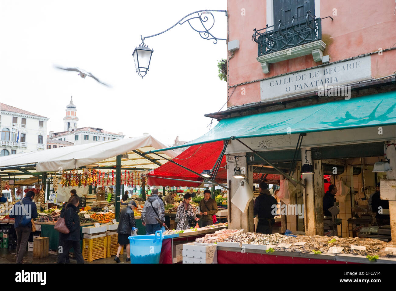 Market near Rialto Bridge, Venice, Veneto, Italy Stock Photo