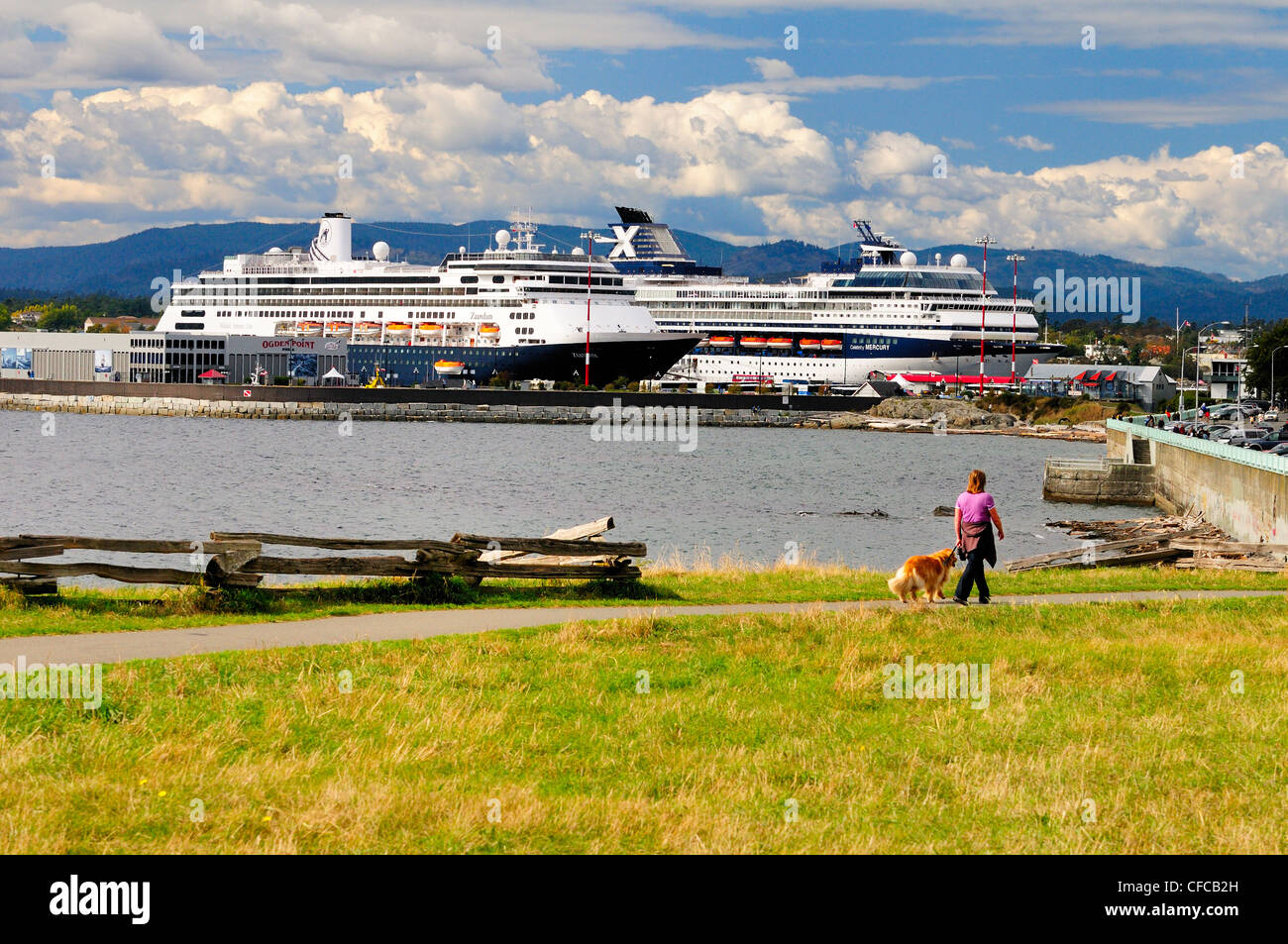 Walking along Dallas Road two cruise ships Stock Photo