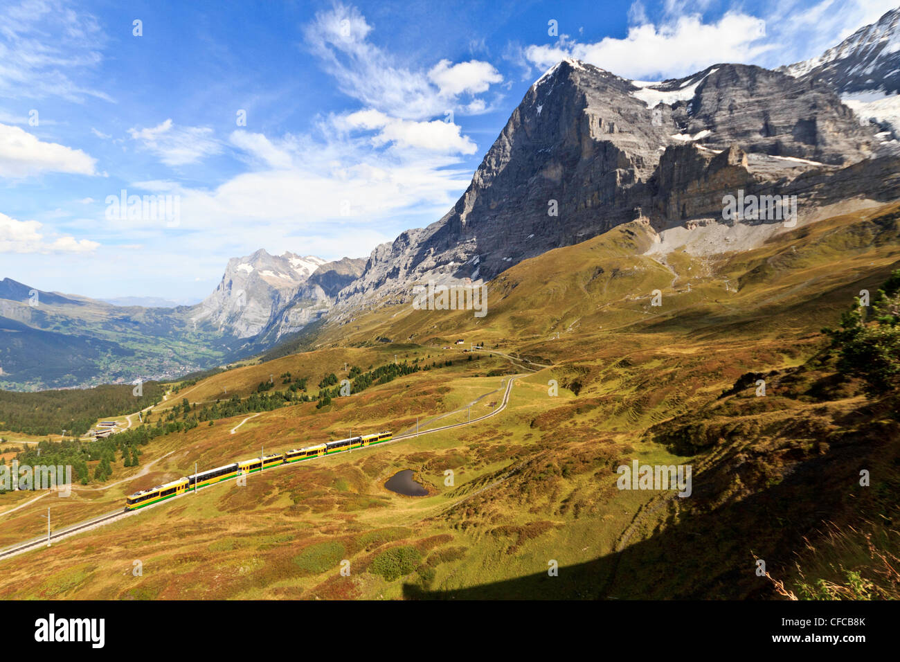 Kleine Scheidegg, Switzerland, mountains, train, canton Berne, Bernese Oberland, Eiger Stock Photo