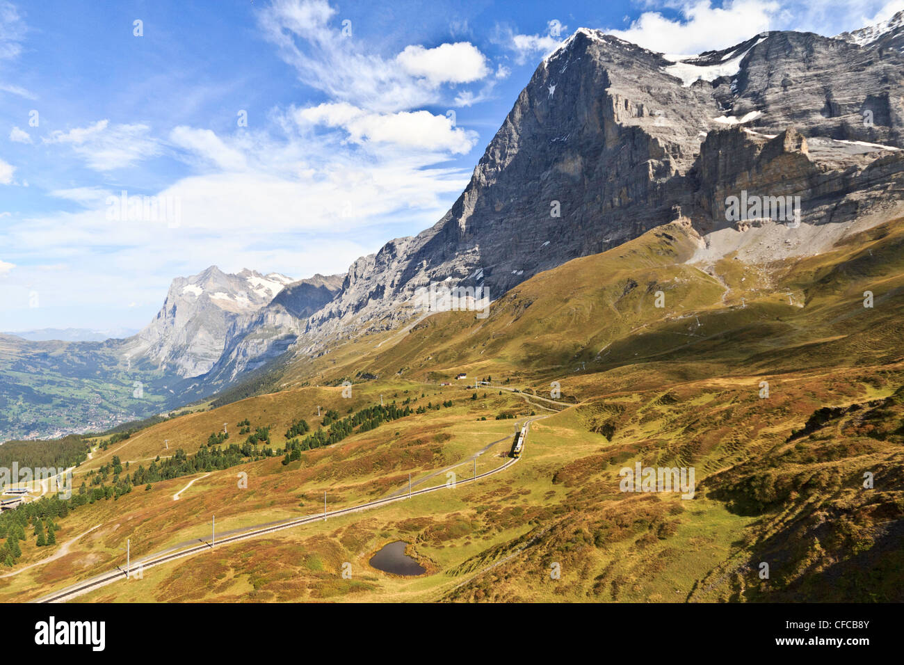 Kleine Scheidegg, Switzerland, mountains, train, canton Berne, Bernese Oberland, Eiger Stock Photo