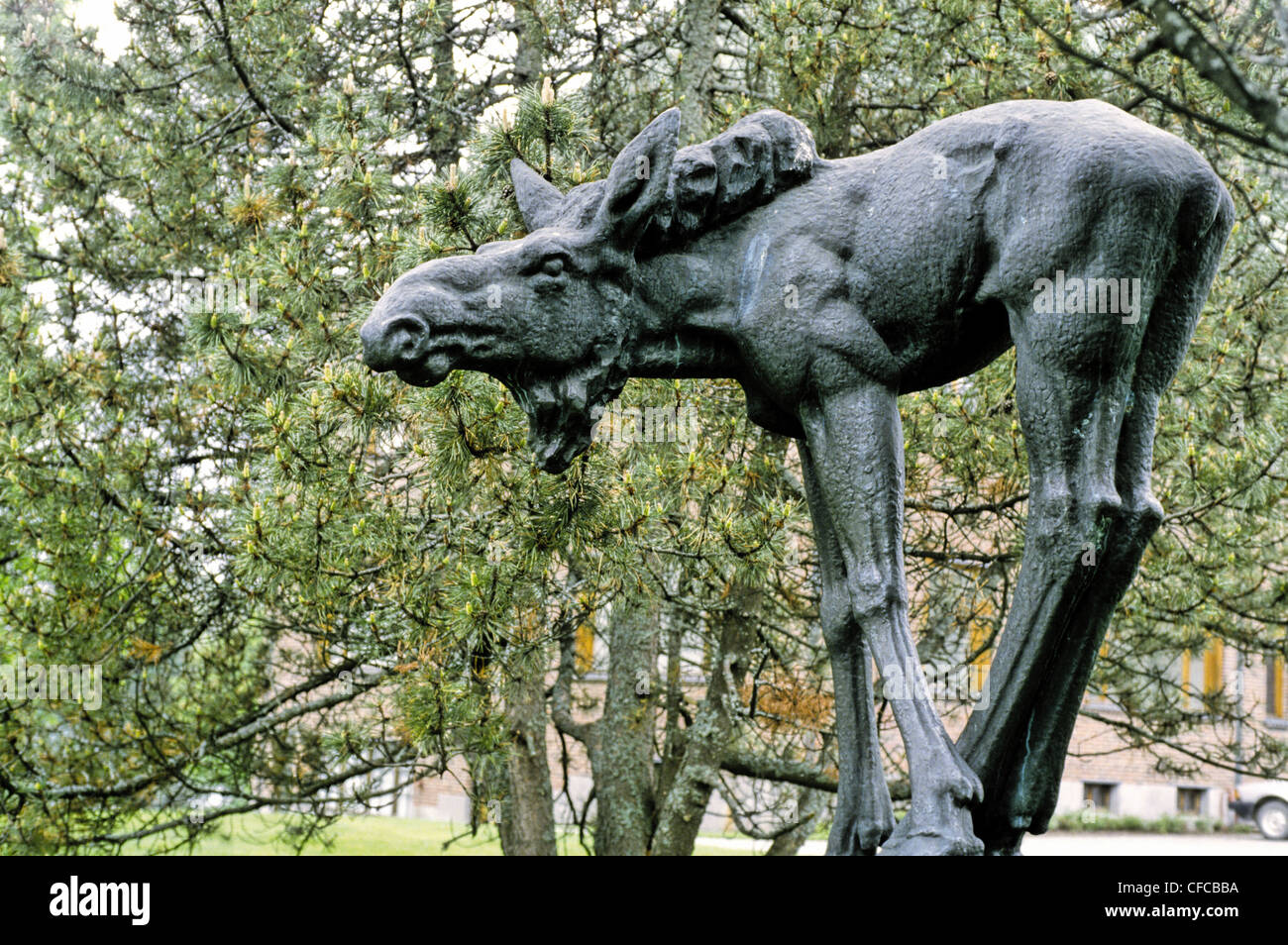 1929 bronze sculpture titled, “The Young Elk” by Jussi Mantynen (1886 - 1978) in Kaisaniemi Park, Helsinki, Finland Stock Photo