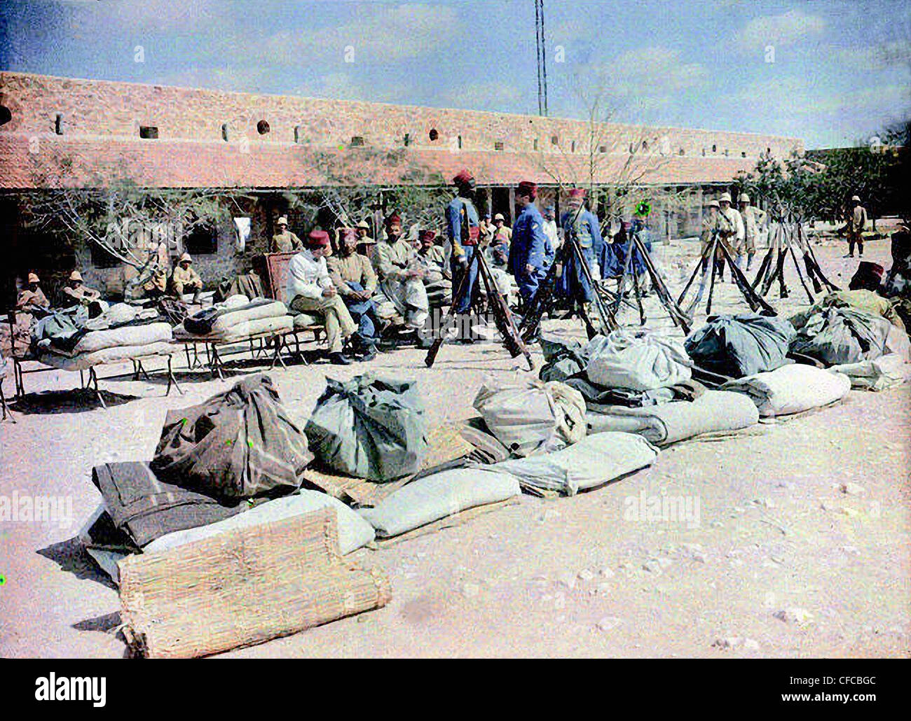 garrison, Medenine, Tunisia, French court, World War I, War, World War, 1914-1918, Northern Africa, 1916, soldiers Stock Photo