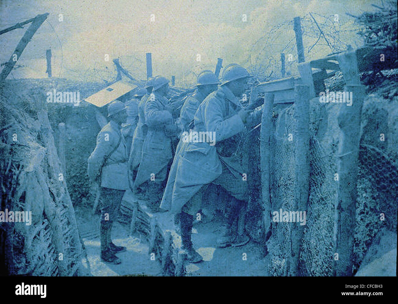 French, Listening Post, Soldiers, trench, Western Front, World War I, War, World War, Europe, 1914-1918, France, 1916, Autochrom Stock Photo