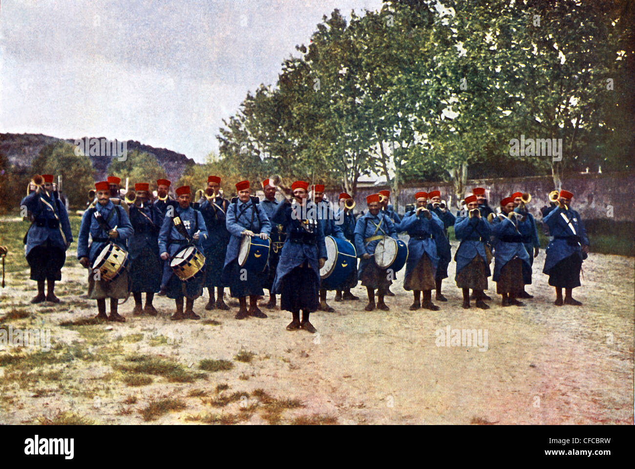 military band, Algerian, Battle, Marne, Western Front, World War I, War, World War, Europe, 1914-1918, France, 1914, Autochrome, Stock Photo