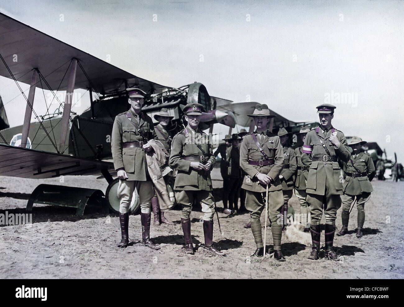 Australian, Lieutenant, General Harry Chauvel, officers, inspect, Squadron, Flying Corps, soldiers, army, military, fighter plan Stock Photo