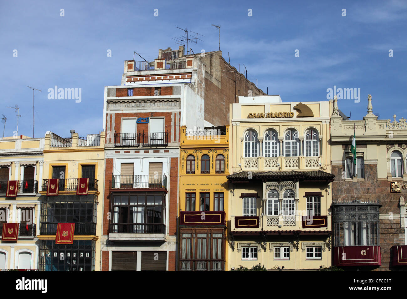 Row of houses, Plaza San Francisco, Seville, Andalusia, Spain Stock Photo