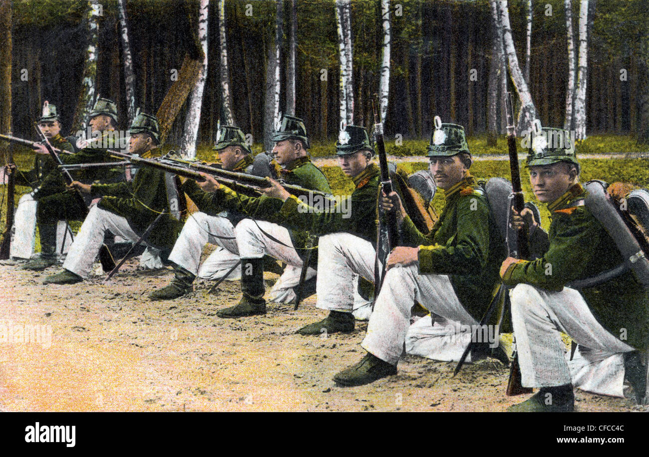 Eight, soldiers, army, military, Prussian, Landwehr, gun, hooting range, forest, World War I, War, World War, Europe, 1914-1918, Stock Photo
